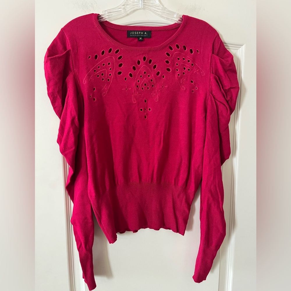 Joseph A Women's Fuchsia Cut-Out Sweater with Detailed Sleeves Women’s medium